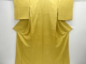 扇に貝桶模様織り出し一つ紋色無地着物